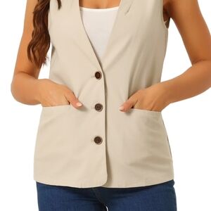Allegra K Beige Textured Button Vest
